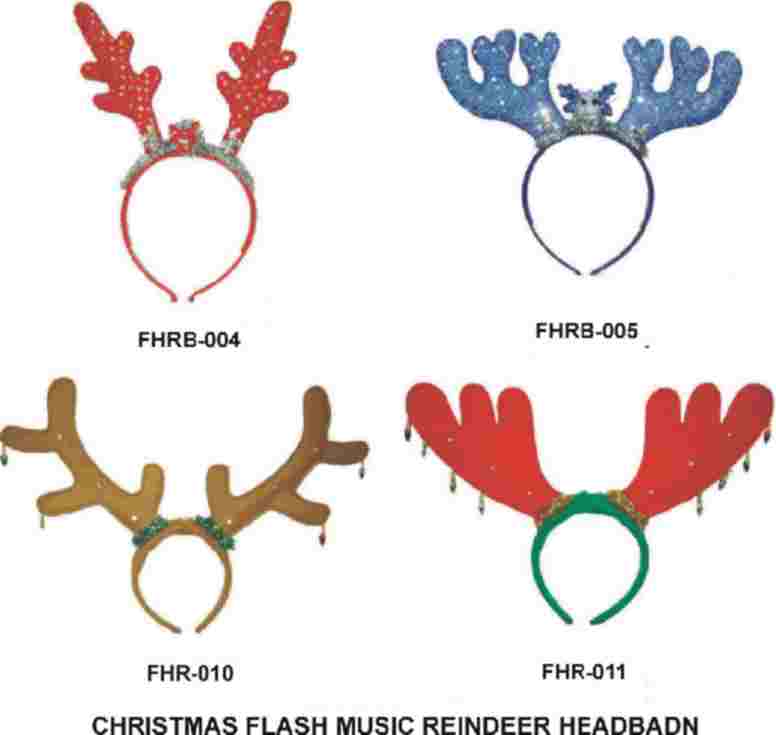 CHRISTMAS FLASH MUSIC REINDEER HEADBAND WITH TINSEL