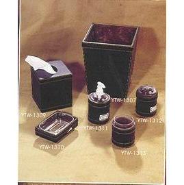 Leather Houseware bathroom set tissue cover and waste bin (Leather Houseware bathroom set tissue cover and waste bin)