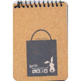 notebook, handbook, paper (bloc-notes, un manuel, papier)