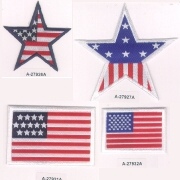 Woven label + Emebroidery Motif , Iron On Applique , Emblem , Badge , USA Flag .