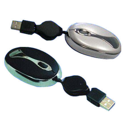 Rubber Coated and Chromate Treated Mini 3D Optical Mouse Designed with Retractab