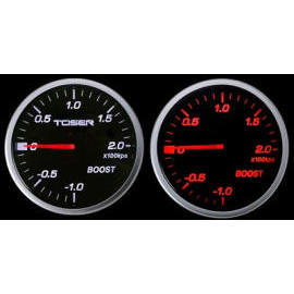 TOSER 60MM WHITE/RED TURBO/BOOST RACING GAUGE