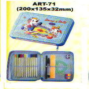 TIN ZIPPER CASE W/STATIONERY SET.