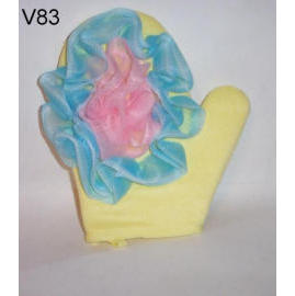 Bath mitt with flower