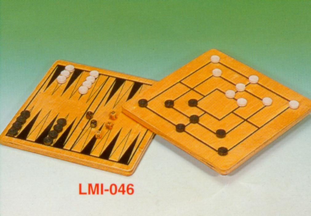 2-in-1 wooden backgammon/mill set