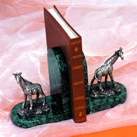 Marble bookends with pewter giraffe