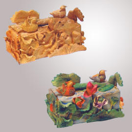 *New Wood carving & painting tissues box (* Nouvelle Sculpture sur bois et peinture tissus case)