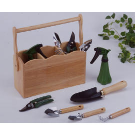 7pcs Gardening Tools w / wooden box (W 7pcs Gardening Tools / boîte en bois)