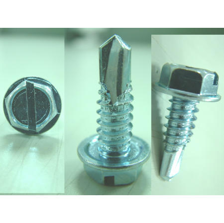 DRILLING SCREW--SLOTTED RECESS HEX WASHER HEAD SELF DRILLING SCREW ZINC PLATED