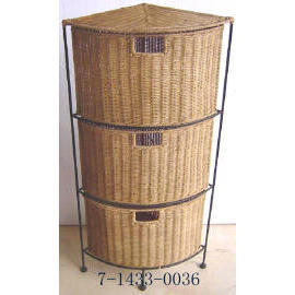 CORNER 3 DRAW RATTAN AND IRON STORAGE UNIT (Corner 3 TIRAGE ROTIN ET FER UNITE DE STOCKAGE)
