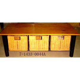 COFFEE TABLE WITH 3 PULL OUT RATTAN DRAWERS (COFFEE TABLE WITH 3 PULL OUT RATTAN DRAWERS)