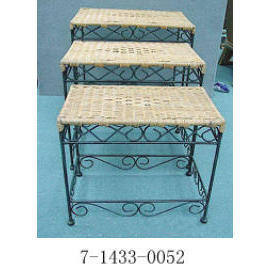 WIRE RACK &RATTAN TABLE S/3 (WIRE RACK &RATTAN TABLE S/3)