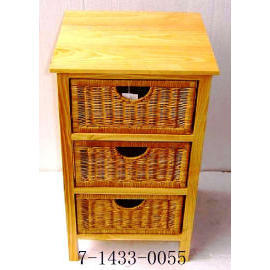 PINE WOODEN RACK RATTAN 3 DRAWERS (PINE WOODEN RACK RATTAN 3 DRAWERS)