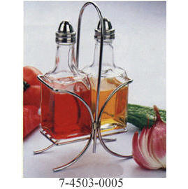 SET OF 2PCS OF OIL BOTTLE WITH CHROMATED LID &STAND (SET OF 2PCS OF OIL BOTTLE WITH CHROMATED LID &STAND)