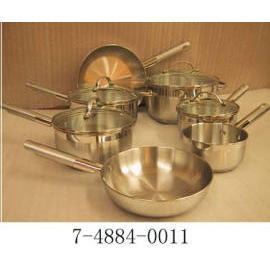 6PC STAINLESS STEEL SET GLASS LIDS ENCAPSULATED BASES (6PC INOX SET COUVERCLES DE VERRE ENCAPSULEES BASES)