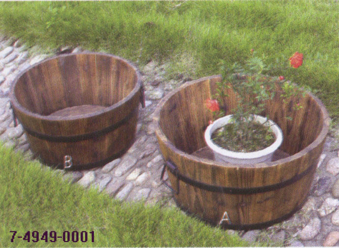 WOODEN BARREL PLANTERS SET OF 2 (WOODEN BARREL PLANTERS SET OF 2)