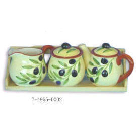 Ceramic teapot set wtih wooden rack (Керамический чайник комплекте с деревянной стойке)