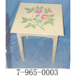 WOOD SIDE TABLE WITH FLORAL MOTIF