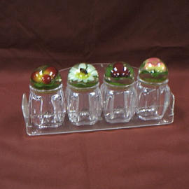 Set Of 4 Mini Storage Jar W/Acrylic Holder (Set de 4 mini Pot W / Acrylique Holder)