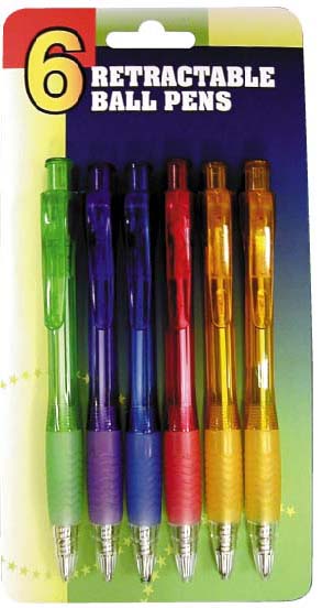 6CT RETRACTABLE BALL PENS (6CT STYLOS BILLE RÉTRACTABLE)