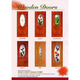 wooden doors with glasses