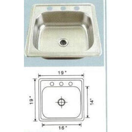 Stainless steel sink Overall Size: 19x19``, Big bowl: 16x14x6``