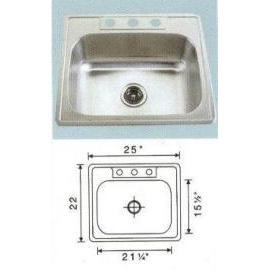 Stainless steel sink Overall Size: 25x22``, Big bowl:21-1/4x15-1/2x6-7/8`` (Évier en acier inoxydable Dimensions hors tout: 25x22``, Big Bowl :21-1 / 4x15-)