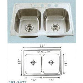 Stainless steel sink Overall Size: 33x22``, Big bowl:14x16x6-7/8``