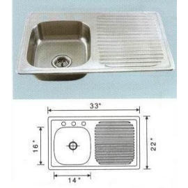 Stainless steel sink Overall Size: 33x22``, Big bowl:14x16x6``