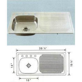 Stainless steel sink Overall Size: 39-1/2x19-3/4`` Big bowl:16x14x6`` (Edelstahlspüle Gesamtgröße: 39-1/2x19-3/4``Big Schale: 16x14x6``)