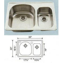 Stainless steel sink Overall Size: 33x22``, Big bowl:17-5/8x18-1/4x9``, Small bo (Évier en acier inoxydable Dimensions hors tout: 33x22``, Bo Big Bowl :17-5 / 8x)