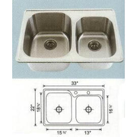 Stainless steel sink Overall Size: 33x22``, Big bowl:15-3/8x18-3/8x9``, Small bo (Évier en acier inoxydable Dimensions hors tout: 33x22``, Bo Big Bowl :15-3 / 8x)