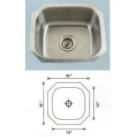 Stainless steel sink Overall Size: 16x16``, Big bowl: 14x14x8``