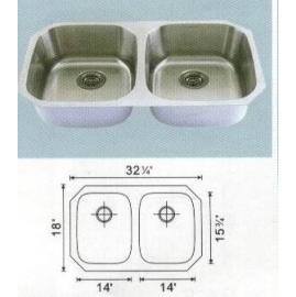 Stainless steel sink Overall Size: 32-1/4x18-1/8``, Big bowl: 14-3/8x16x8-1/9`` (Раковины из нержавеющей стали Габаритные размеры: 32 /4x18 /8``, большой чаши: 14-3/8x16x8 /9``)