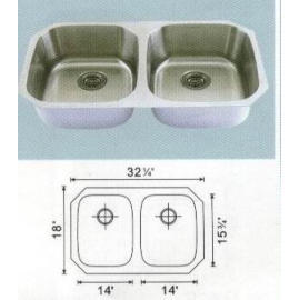 Stainless steel sink Overall Size: 32-1/4x18-1/8``, Big bowl: 14-3/8x16x8-1/9``