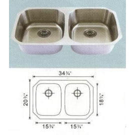 Stainless steel sink Overall Size: 34-3/8x20-1/2``, Big bowl: 15-1/2x18-3/8x9``