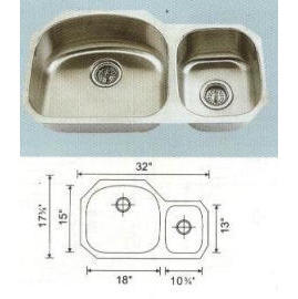 Stainless steel sink Overall Size:31-7/8x17-3/4``, Big bowl: 18x15-7/8x8``, Smal (Évier en acier inoxydable Dimensions hors :31-7 / 8x17-3 / 4``, grand bol: 18x1)