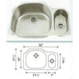 Stainless steel sink Overall Size:31-3/4x20-7/8``, Big bowl: 21-3/8x18-3/4x9``,