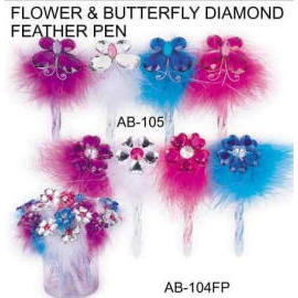 FLOWER & BUTTERFLY DIAMOND FEATHER PEN