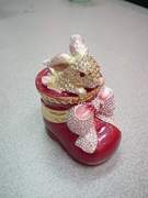 Pewter Decoration with Swarovski Crystal, Rabbit/Shoe