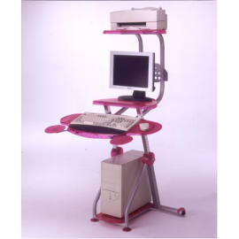 Computer Desk with Overhead Printer Rack Maximizes Space (Computer-Schreibtisch mit Overhead-Drucker Rack maximiert Space)