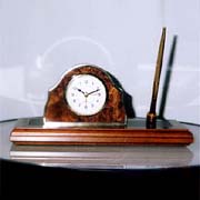 Quartz Metal Alarm Clock W/ Wooden Pen Stand
