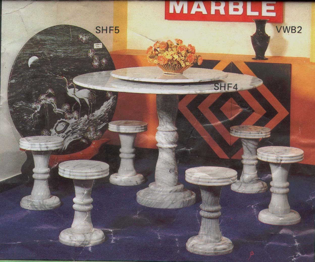 Marble round table & stools (Мраморные круглый стол & стулья)