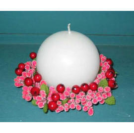 5`` RED BERRY CANDLE RING W/4`` CANDLE (5``RED BERRY BOUGIE RING W / 4``BOUGIE)