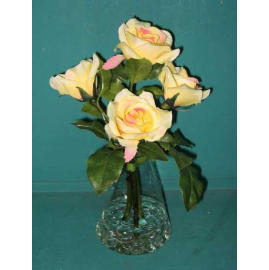 11``H POTTED ROSE IN GLASS VASE
