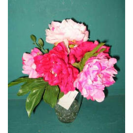 10``H POTTED PEONY IN GLASS VASE