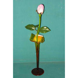 14``H ROSE IN GLASS VASE (14``H ROSE EN VERRE VASE)