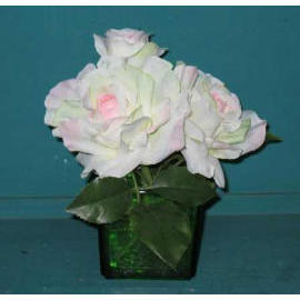 6.5``H POTTED ROSE IN GLASS POT
