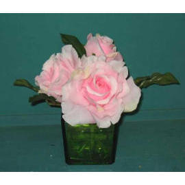 6.5``H POTTED ROSE W/GLASS POT