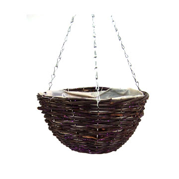  12` Round Black Rattan Hanging Basket ( 12` Round Black Rattan Hanging Basket)